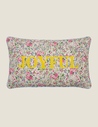Pure Cotton Joyful Slogan Bolster Cushion